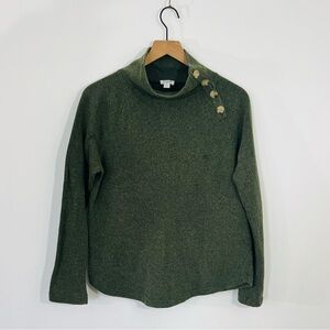 J.Crew Cowl Neck Dark Sage Mossy Pullover Sweatshirt Asymmetrical Button Detail